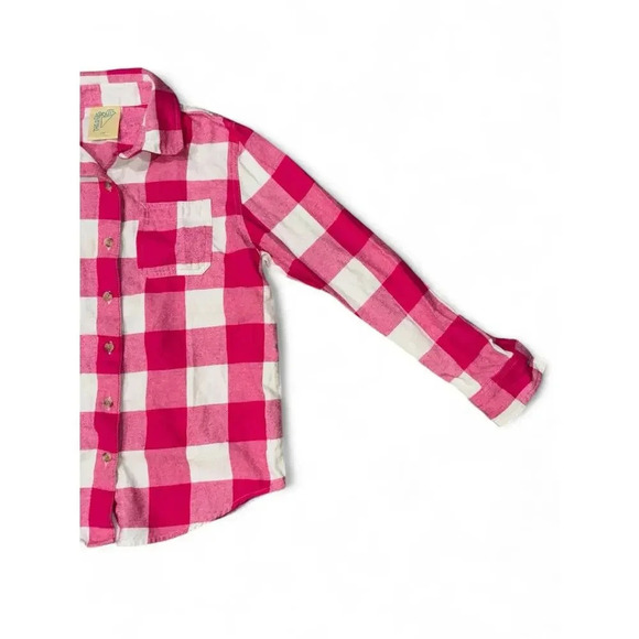 There Abouts Girls Pink White Checkered Button Down Flannel Size Large 14 - Picture 4 of 6